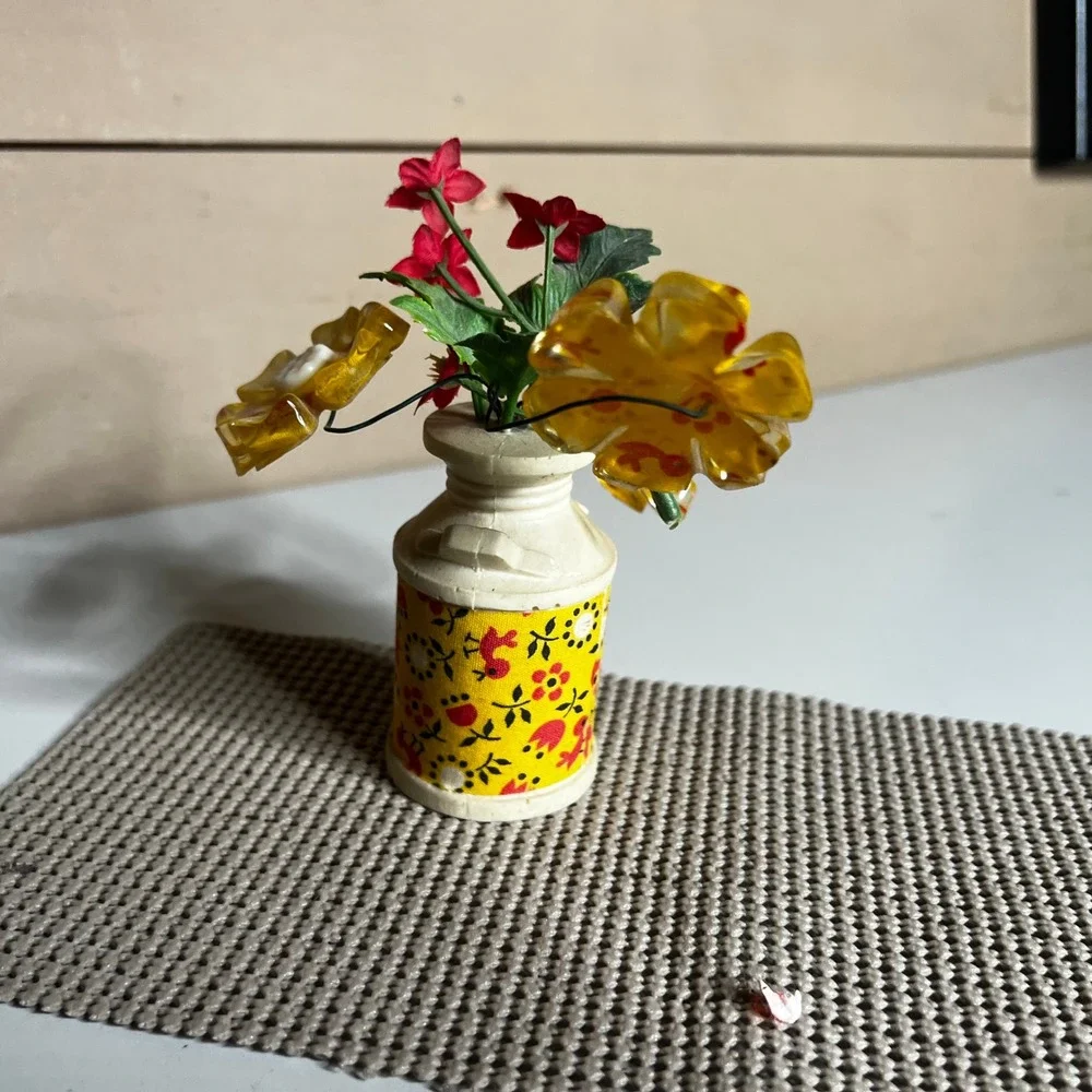 Vintage 1969 Elbee Designs Miniature Milk Can Vase Lucite Flower Arrangement MCM